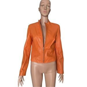 Vibrant Orange Leather Jacket